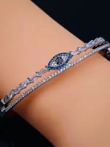 ZIVOM Brass Cubic Zirconia Silver-Plated Bangle-Style Bracelet