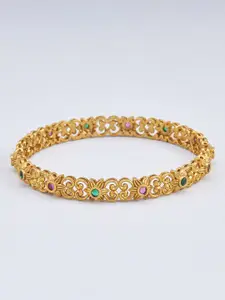 Kushal's Fashion Jewellery Set Of 2 Gold-Plated Artificial Stones-Studded Bangles