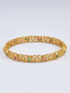 Kushal's Fashion Jewellery Set Of 2 Gold-Plated Artificial Stones-Studded Bangles