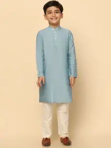 KISAH Men Boys Printed Cotton Kurta Indowestern Sherwani Set