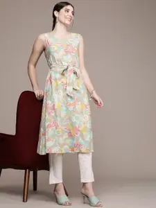 Anouk Women Floral Printed Belted Detail Kurta