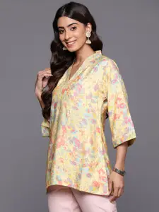 Libas Floral Printed Flared Sleeves Zari Kurti