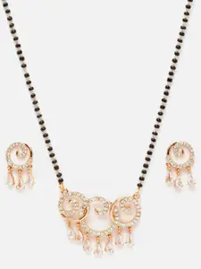 PANASH Gold-Plated Cubic Zirconia studded & Beaded Mangalsutra With Earrings