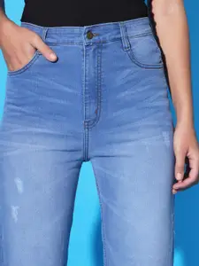 BAESD Women Slash Knee Flared High-Rise Light Fade Stretchable Jeans