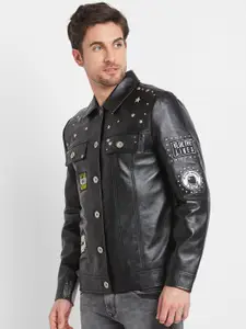 Being Human Graphic Printed Studded Leather Jacket