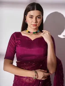 Mitera Purple Embellished Sequinned Pure Georgette Saree