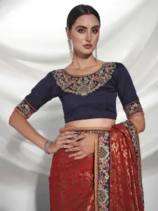 Mitera Red & Blue Ethnic Motif Woven Design Zari Saree