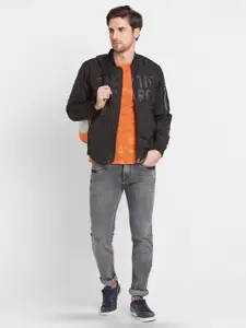 Being Human Typography Printed Stand Collar Bomber Jacket With Zip Detail