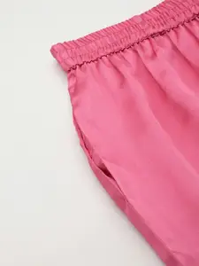 ETC Solid Satin Night Suit With Lace Detail