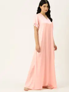 ETC Solid Satin Maxi Nightdress with Lace Details