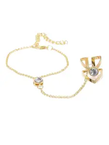 OOMPH Women Gold-Plated Crystals Ring Bracelet