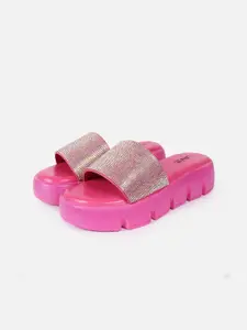 Lavie Fuchsia Embellished Party High-Top Flatform Sandals