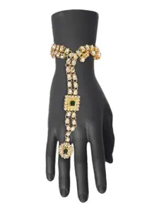 I Jewels Women Gold-Plated Kundan Studded & Beaded Ring Bracelet