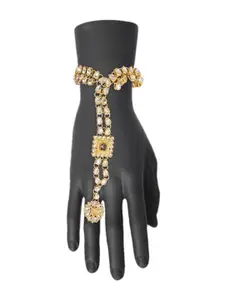 I Jewels Women Gold-Plated Kundan Studded & Beaded Ring Bracelet