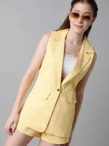 Kotty Yellow Notched Lapel Collar Blazer With Shorts
