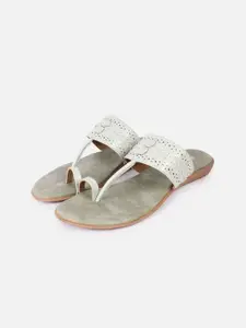 DressBerry Grey Textured One Toe Flats With Laser Cuts