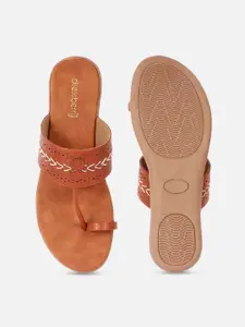 DressBerry Tan Brown Textured One Toe Flats With Laser Cuts