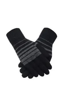 LOOM LEGACY Men Striped Winter Acrylic Woollen Gloves
