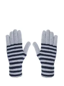 LOOM LEGACY Men Stripes Winter Acrylic Woolen Hand Gloves