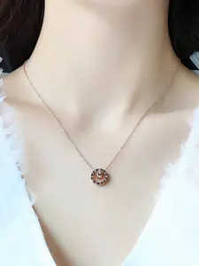 MYKI Rose Gold-Plated CZ-Studded Interlock Pendant With Chain