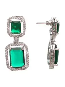 Mirana Rhodium-Plated AD Studded Contemporary Drop Earrings
