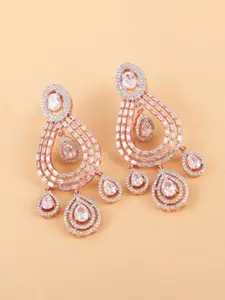 Mirana Rose Gold-Plated AD Studded Contemporary Drop Earrings