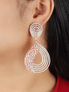 Mirana Rose Gold-Plated AD Studded Contemporary Drop Earrings