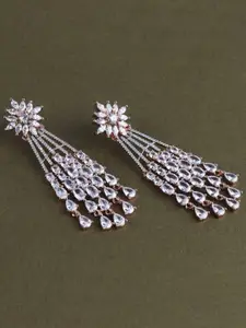 Mirana Rhodium-Plated American Diamond Studded Drop Earrings