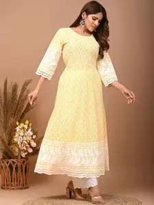 KALINI Ethnic Motifs Embroidered Flared Sleeves Thread Work Detail A-Line Kurta