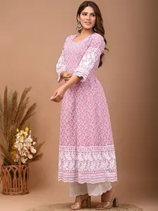 KALINI Ethnic Motifs Embroidered Flared Sleeves Thread Work Detail A-Line Kurta