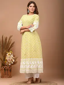 KALINI Ethnic Motifs Embroidered Flared Sleeves Thread Work Detail A-Line Kurta