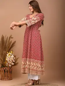 KALINI Ethnic Motifs Embroidered Flared Sleeves Thread Work Detail A-Line Kurta