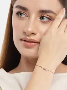 Zavya Women 925 Sterling Silver Cubic Zirconia Rose Gold-Plated Link Bracelet