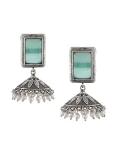 DASTOOR Silver-Plated Contemporary Jhumkas Earrings