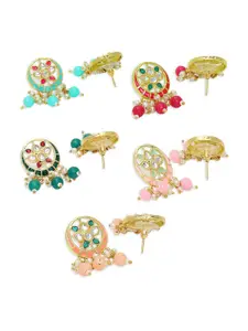 OOMPH Set of 5 Meenakari Kundan Studded Drop Earrings