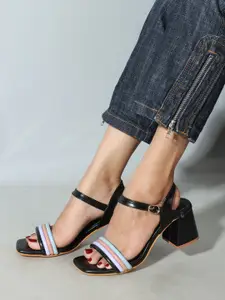 Colo Colourblocked Open Toe Block Heels With Buckles