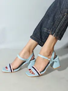 Colo Strappy Colourblocked Open Toe Block Heels With Buckle Closure