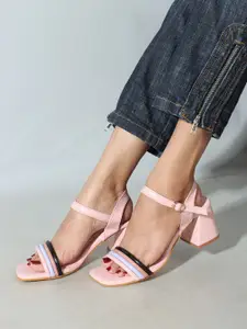 Colo Colourblocked Open Toe Block Heels With Buckles