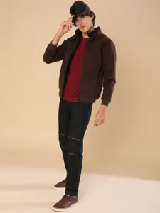 Campus Sutra Windcheater Mock Collar Faux Fur Trim Tailored Jacket