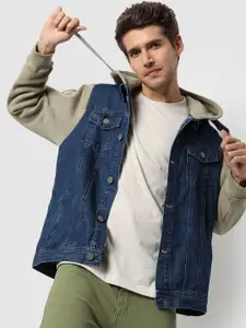 Campus Sutra Hooded Windcheater Cotton Denim Jacket