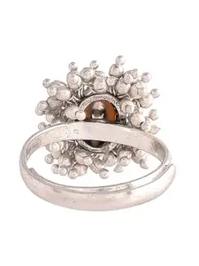 Voylla Silver-Plated Kundan-Studded Veerangana Pearls Bunch Finger Ring