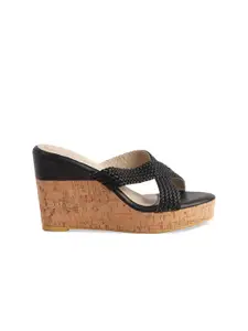 ERIDANI Malia Textured Open Toe Wedge Heels