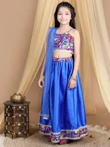 Cutiekins Girls Embroidered Mirror Work Ready to Wear Lehenga & Blouse With Dupatta
