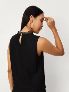 max Self Design Round Neck Lace Up Regular Top