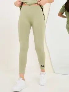 Styli Green Oversized Embossed Printed Detail Round Neck T-Shirt With Leggings