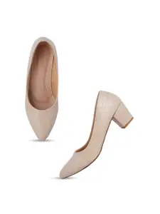 Style Shoes Textured Pointed Toe Block Pumps