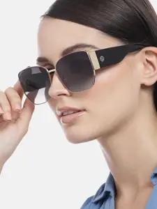 Carlton London Women Grey Lens & Gold-Toned Oversized Sunglasses with UV Protected Lens