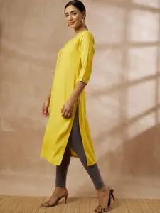 all about you Geometric Embroidered Pure Cotton Mirror Work Detail Straight Kurta