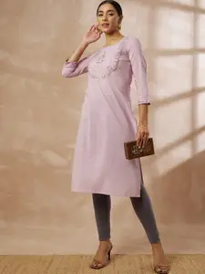 all about you Floral Embroidered Pure Cotton Straight Kurta