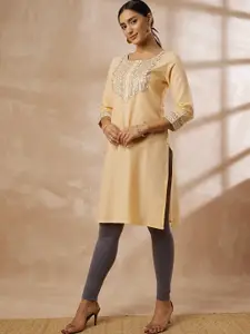 all about you Floral Embroidered Gotta Patti Pure Cotton Straight Kurta